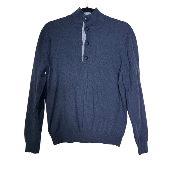 Banana Republic Merino Wool Henley Mock Neck Sweater Navy Blue Size Large - Picture 1 of 7